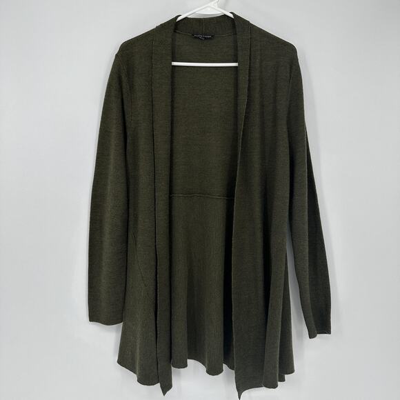 Eileen Fisher Womens M Green 100% Merino Wool Open Front Cardigan Sweater Knit